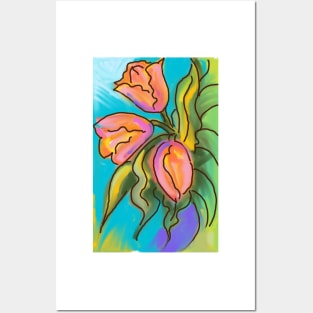 COLORFUL PINK AND YELLOW TULIPS Posters and Art